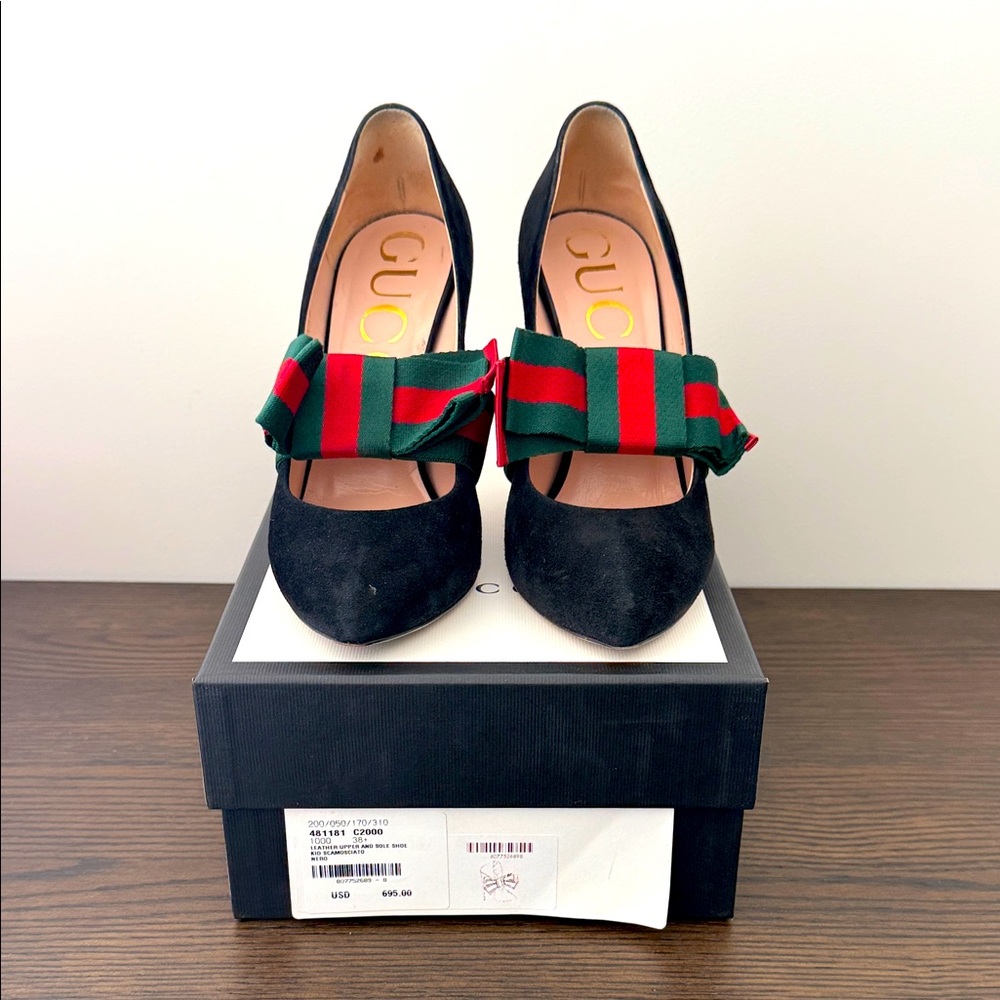 Gucci Black Heels with Red and Green Accent